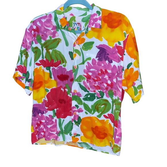 Jams World Vintage Womens Size Small Multicolor Floral Print Rayon Hawaiian Camp - Picture 6 of 8